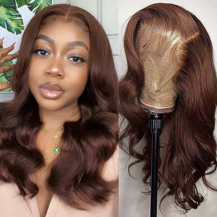 New Chocolate Brown Wig Body Wave 13x6 Full Lace Drawstring Wig Pre Plucked Natural Hairline 250% Density