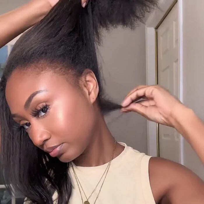 4C Edge Kinky Straight 360 HD Invisible Lace Frontal Human Hair Wig With Super Natural Hairline