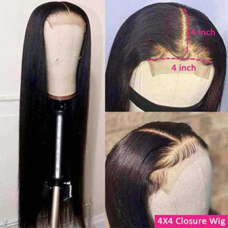 4x4 Lace Closure Wig Glueless Straight with Baby Hair For Women
