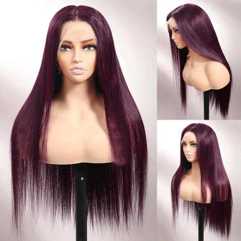 Black Cherry Dark Purple Sugar Plum Straight 13x6 HD Lace Front Wigs Human Hair Wigs