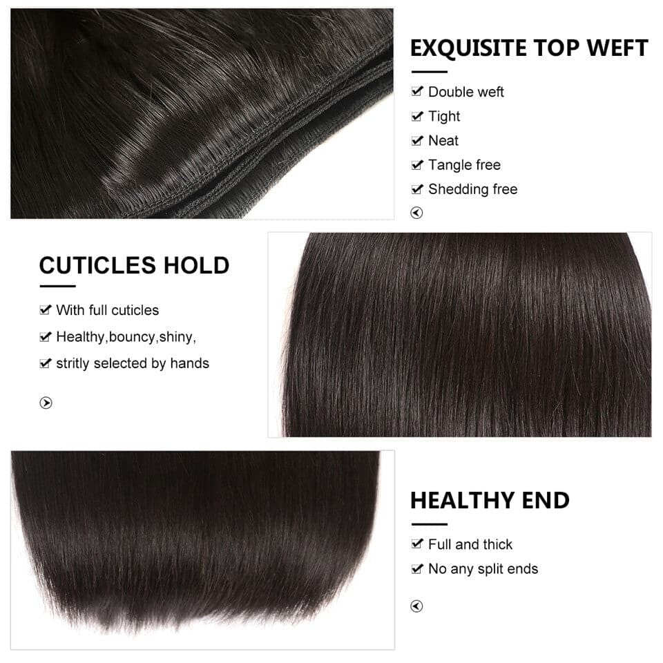 3 Bundles Straight Virgin Human Hair Extension 8-40 inches