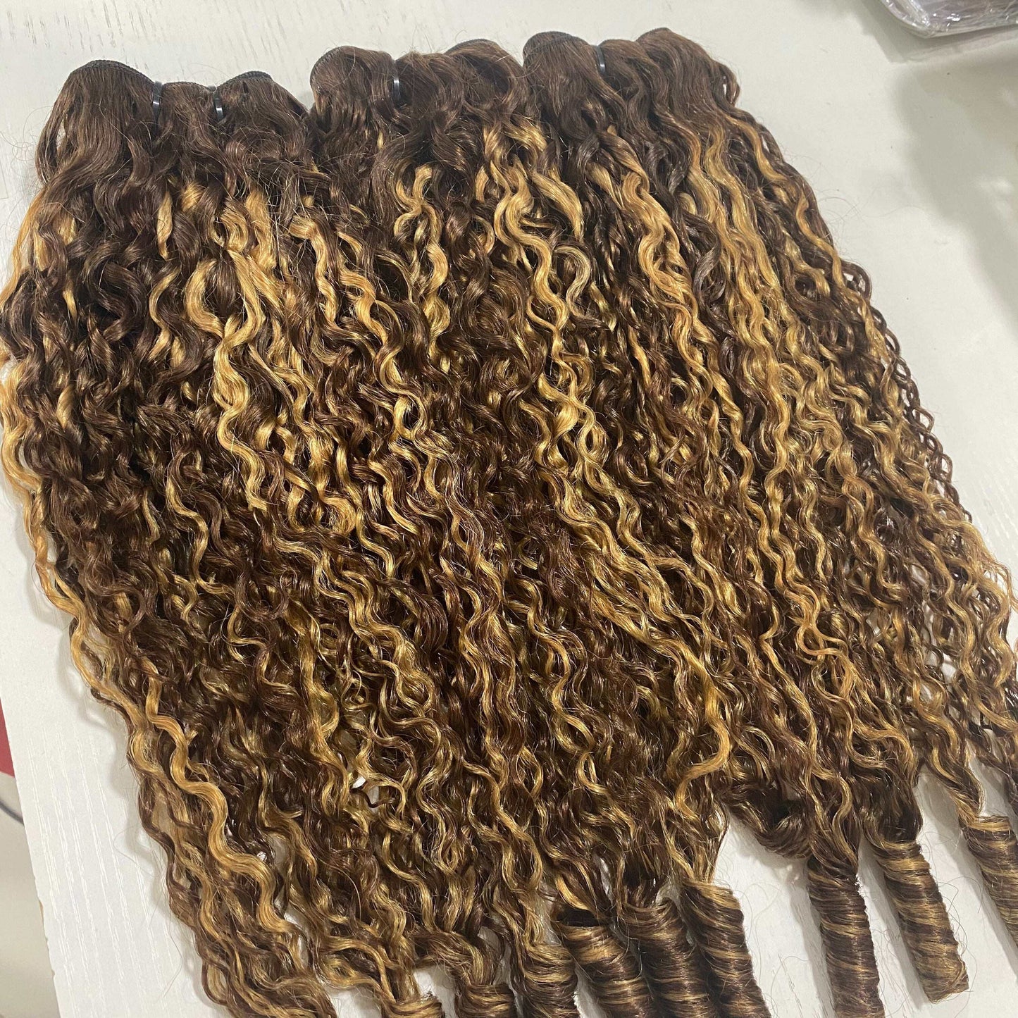 Hair Highlight P4/27 Burmese Curly Human Hair 3 Bundles Extension Hair Weave Bundles