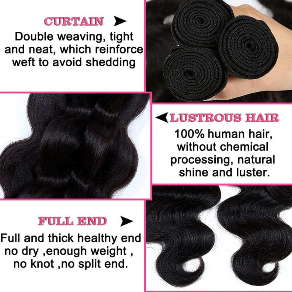 (B1) Body Wave Bundles Human Hair 3 Bundles Natural Black Color Virgin Weave Bundles Hair Extensions
