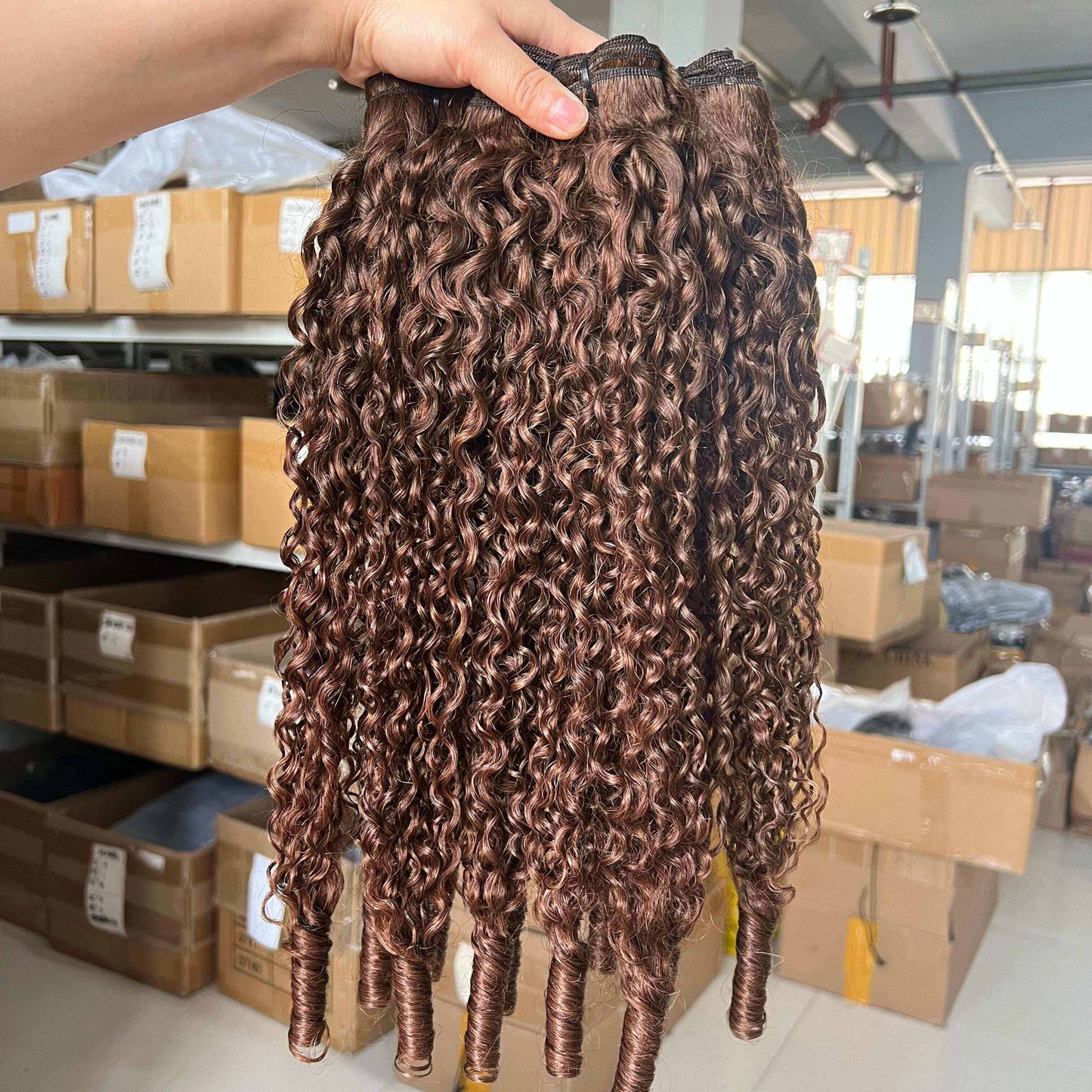 #4 Chocolate Brown Burmese Curly Hair 3 Bundles Human Hair Extensions