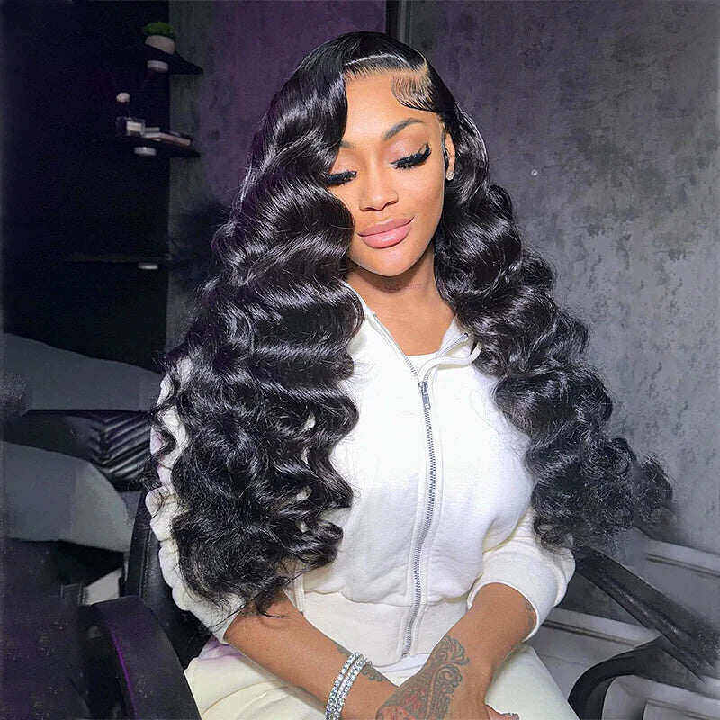 Loose Deep Wave Natural Black Hair 13x6 HD Lace Frontal Wig Wand Curls Human Hair Wigs