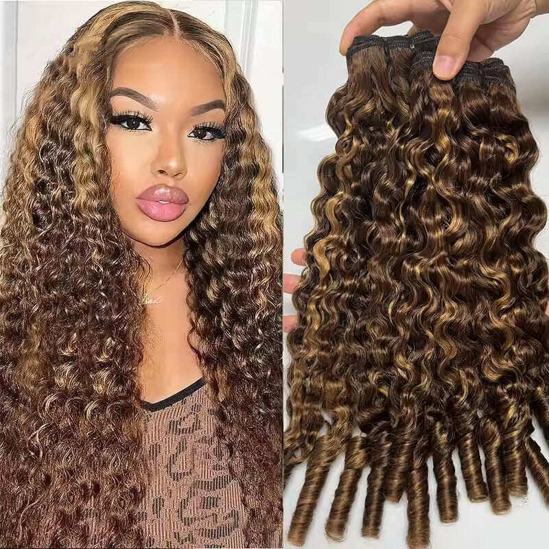 Hair Highlight P4/27 Burmese Curly Human Hair 3 Bundles Extension Hair Weave Bundles