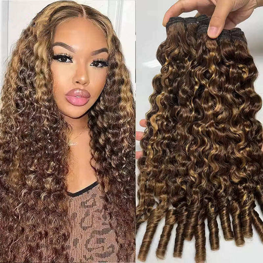 Hair Highlight P4/27 Burmese Curly Human Hair 3 Bundles Extension Hair Weave Bundles