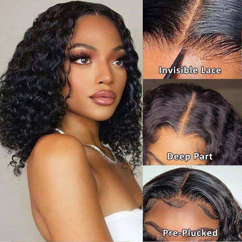 Lightning Deal 4x4 Lace Water Wave Bob Human Hair Wig