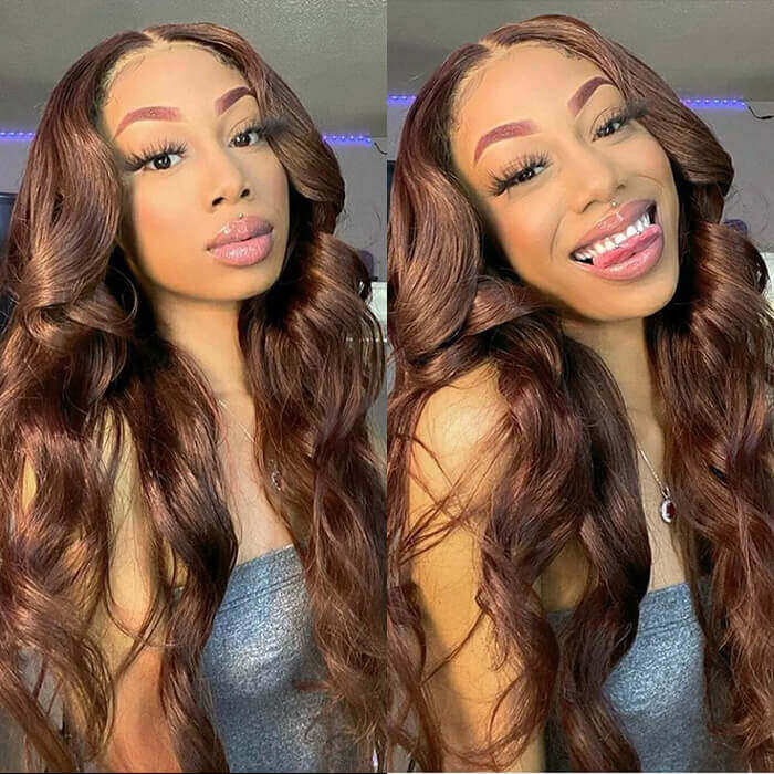 New Chocolate Brown Wig Body Wave 13x6 Full Lace Drawstring Wig Pre Plucked Natural Hairline 250% Density