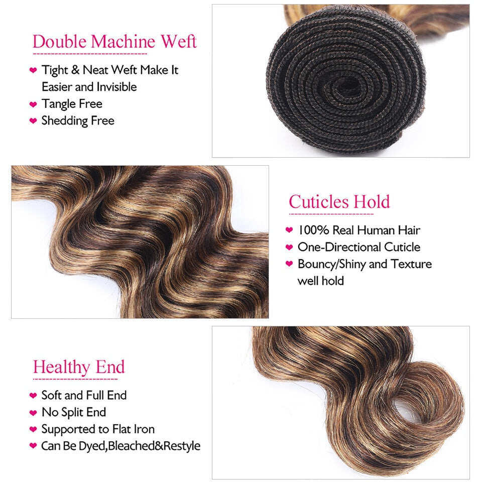 Highlight Loose Deep Wave 3 Bundles 30 Inch Human Hair Bundles P4/27 Ombre Brown Hair Extensions(No Code Need)
