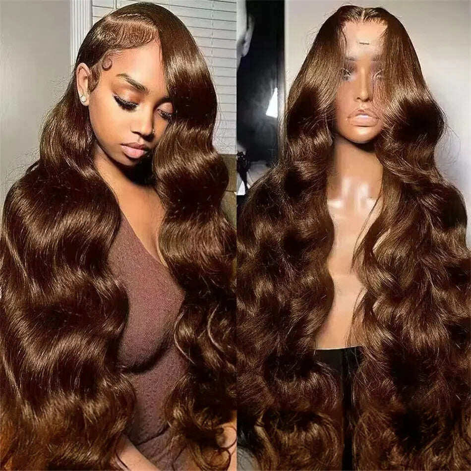 New Chocolate Brown Wig Body Wave 13x6 Full Lace Drawstring Wig Pre Plucked Natural Hairline 250% Density