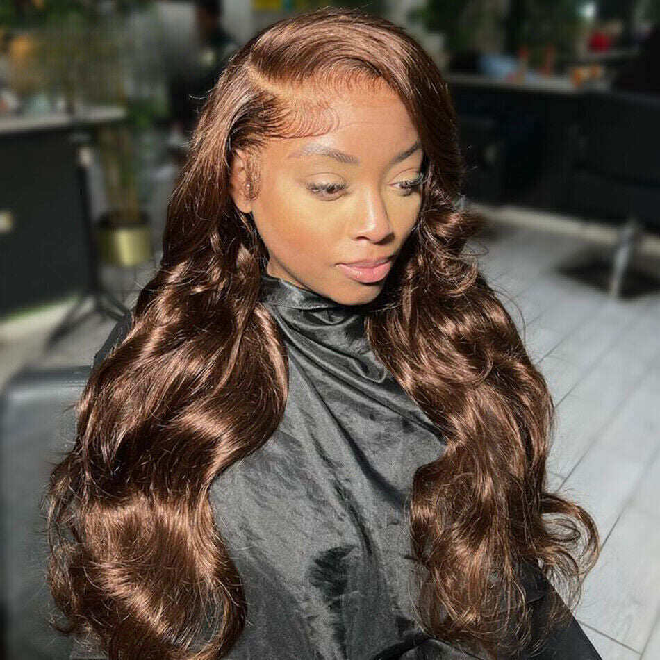New Chocolate Brown Wig Body Wave 13x6 Full Lace Drawstring Wig Pre Plucked Natural Hairline 250% Density