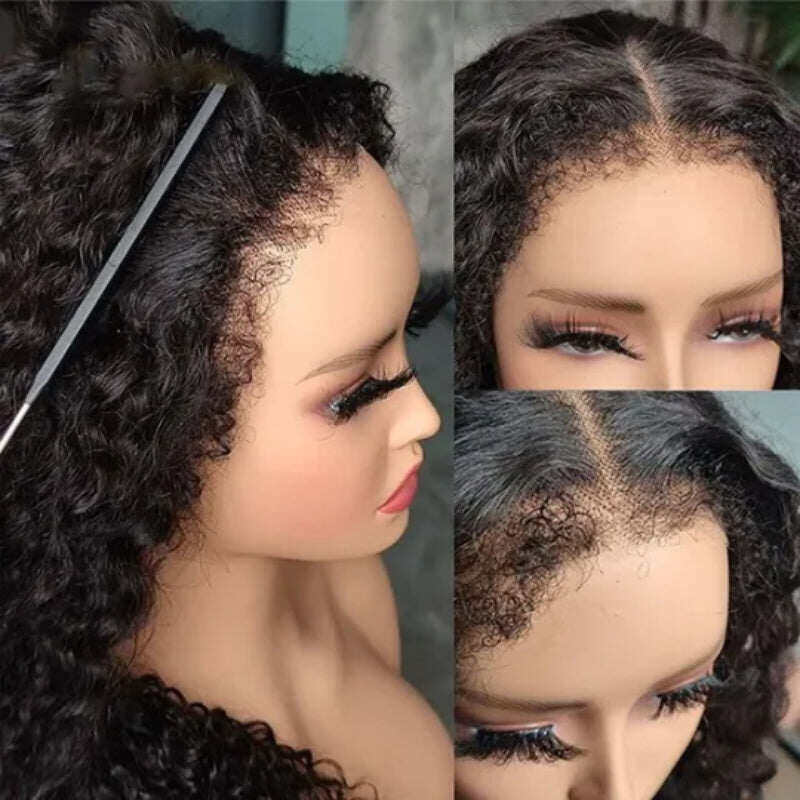 Hair 4C Curly Edge 360 HD Lace Frontal Wig Invisible Strap Bleached Knots Pre Cut Lace Glueless