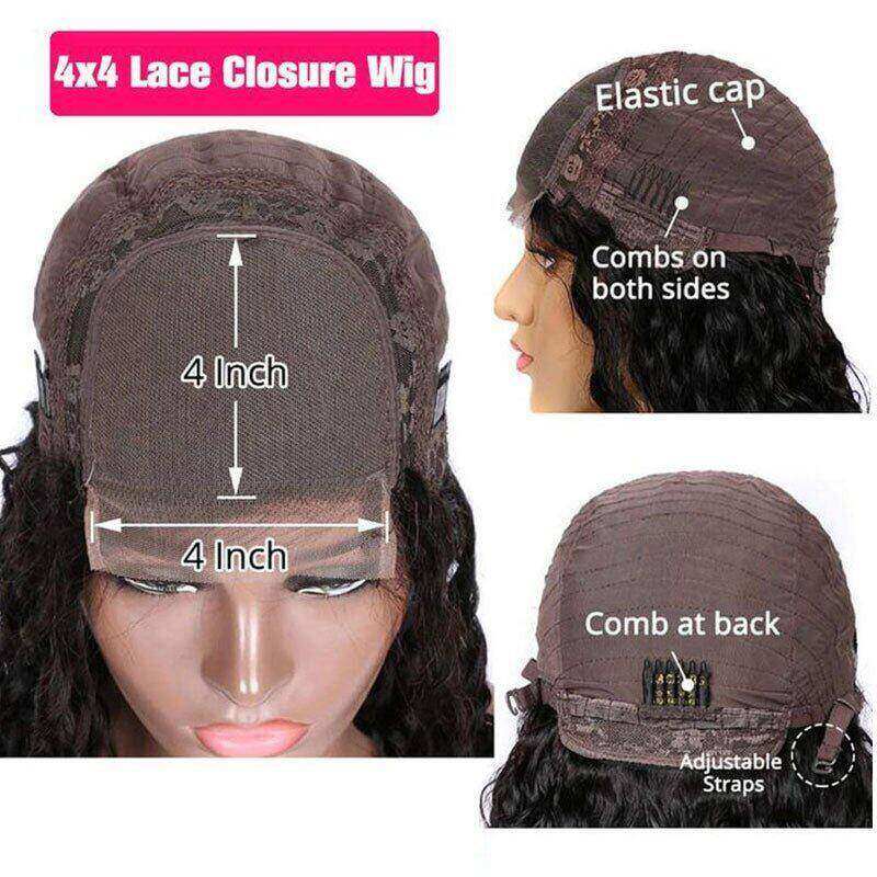Lightning Deal 4x4 Lace Water Wave Bob Human Hair Wig