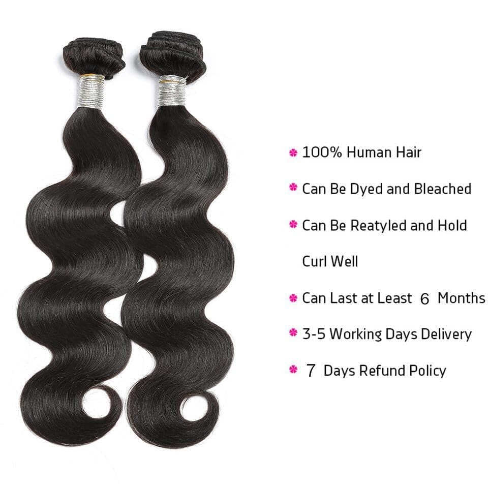 Body Wave Virgin Hair 3 Bundles with 4X4 Lace Closure