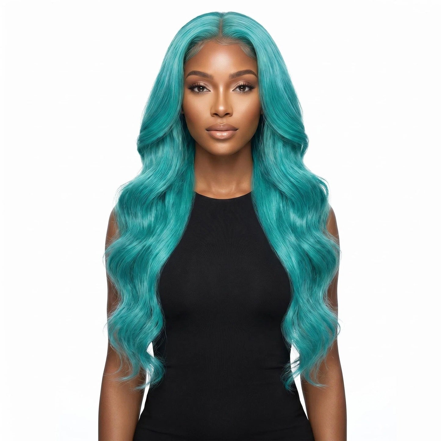 Aqua Blue Long Wavy Lace Front Wig – Premium Heat-Resistant Synthetic Hair