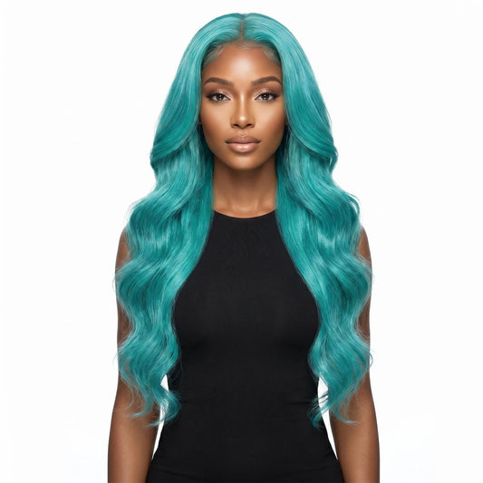 Aqua Blue Long Wavy Lace Front Wig – Premium Heat-Resistant Synthetic Hair