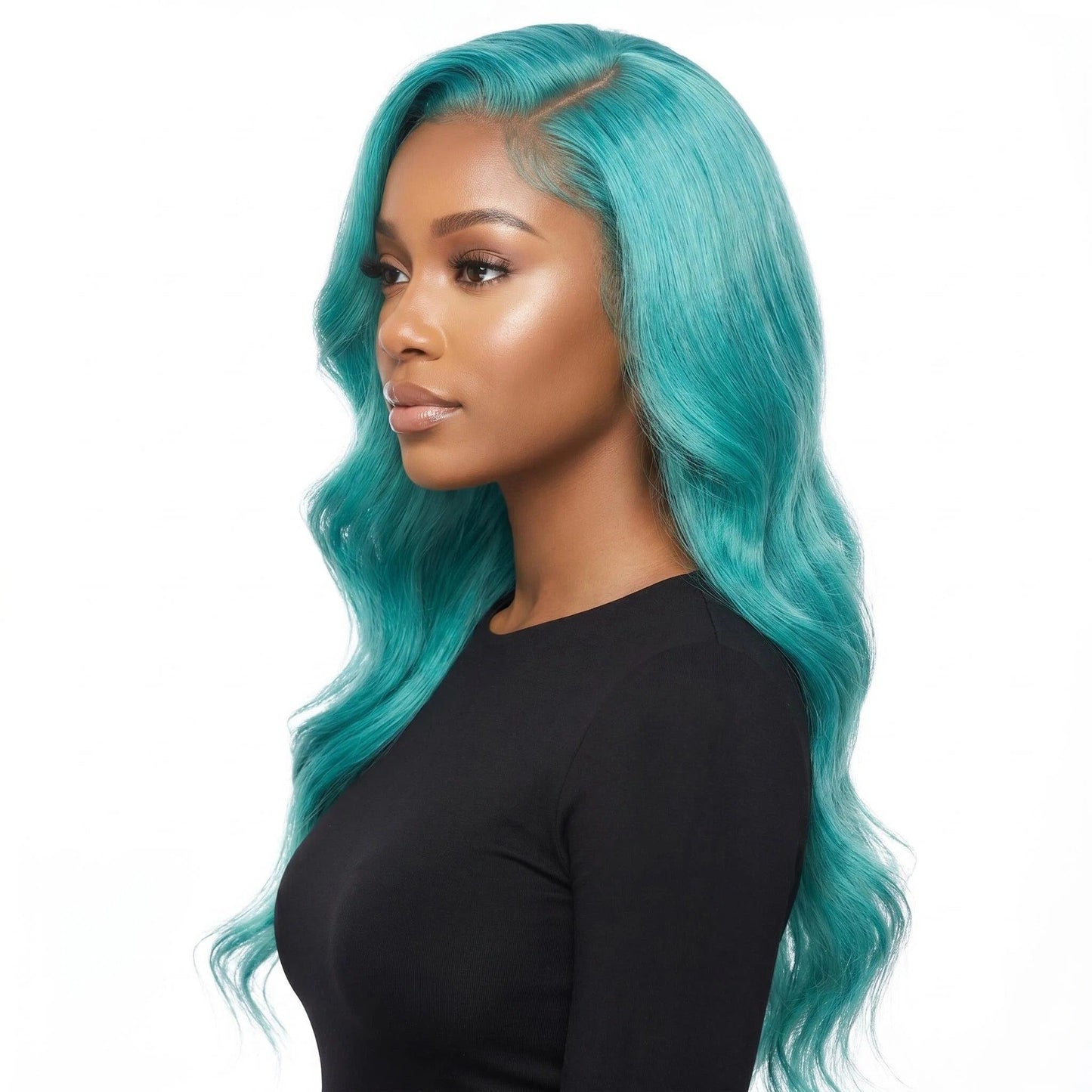 Aqua Blue Long Wavy Lace Front Wig – Premium Heat-Resistant Synthetic Hair
