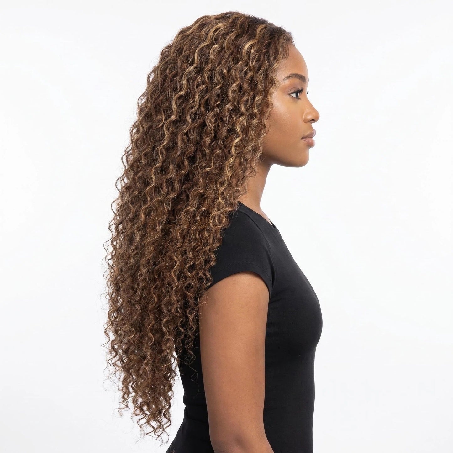 Chocolate Brown Deep Wave Lace Front Wig – Long Curly Highlight Human Hair Wig | Glueless HD Lace | Vivant Wigs
