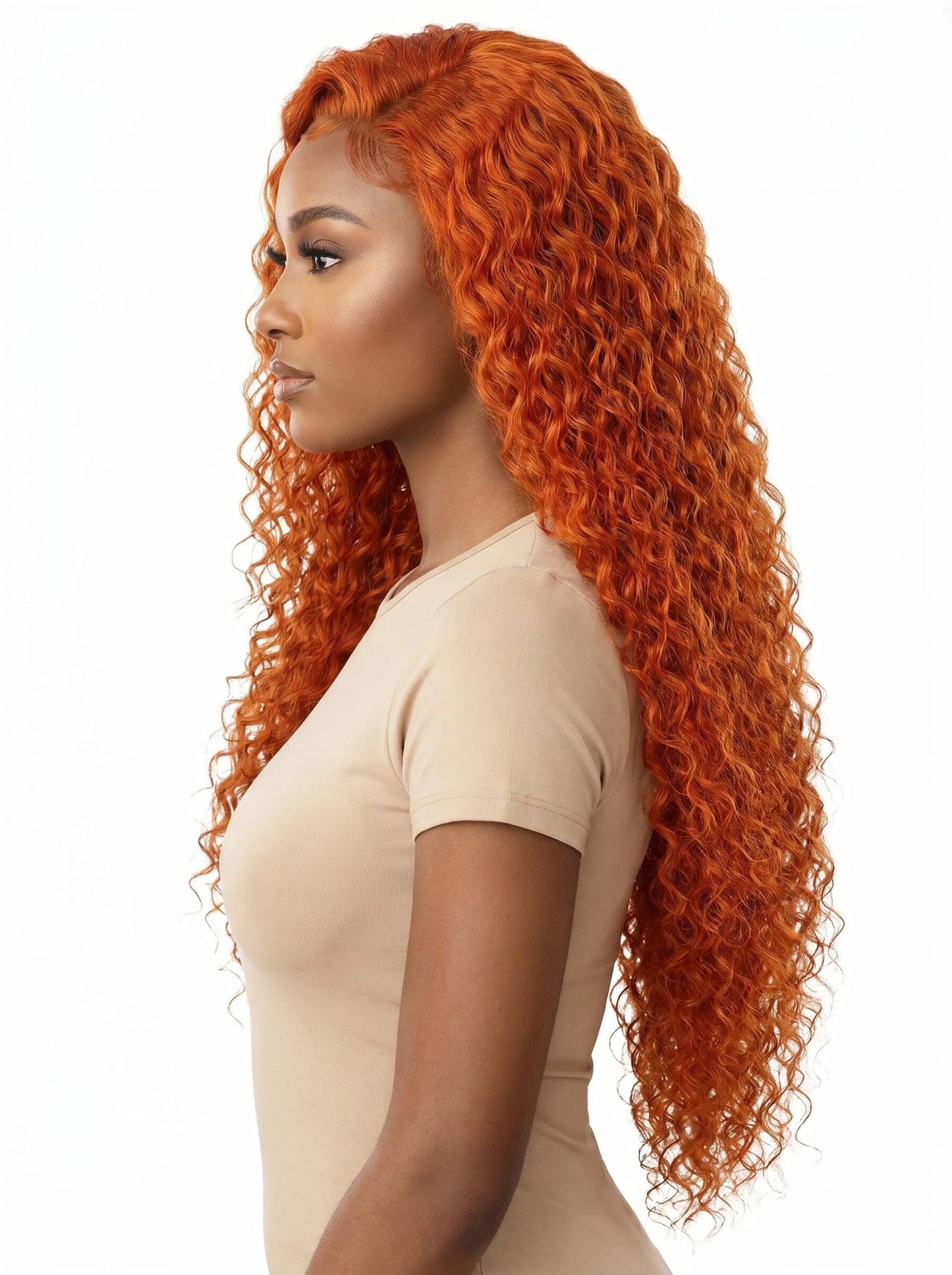 Burnt Copper Deep Wave Lace Front Wig – Long Curly Ginger Orange Human Hair Wig | Glueless HD Lace | Vivant Wigs