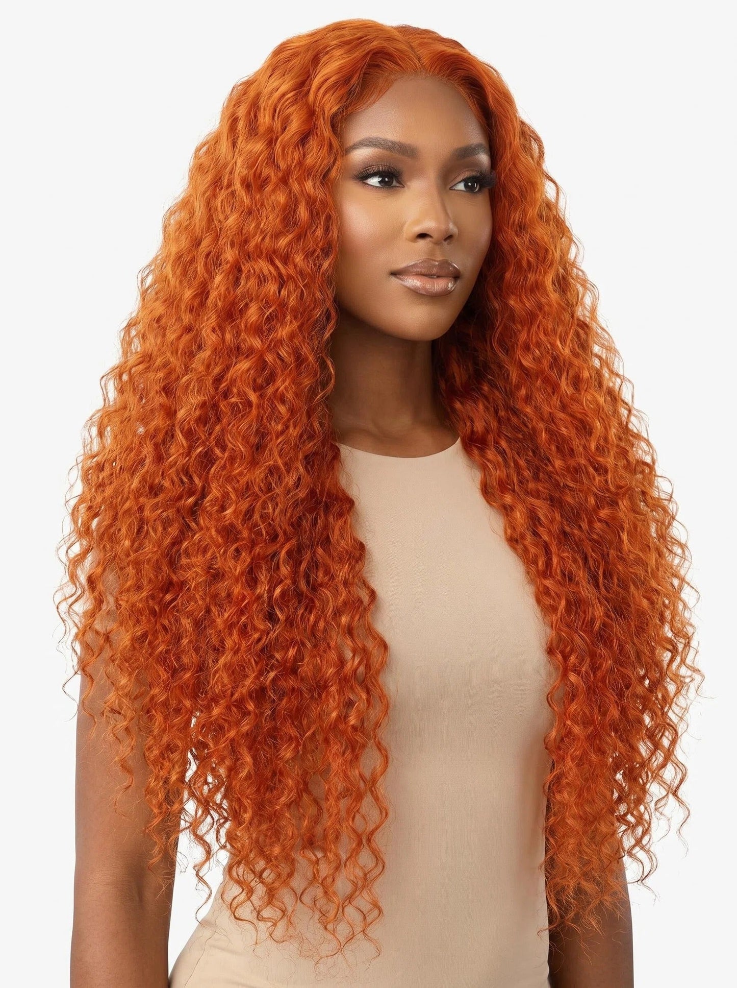 Burnt Copper Deep Wave Lace Front Wig – Long Curly Ginger Orange Human Hair Wig | Glueless HD Lace | Vivant Wigs