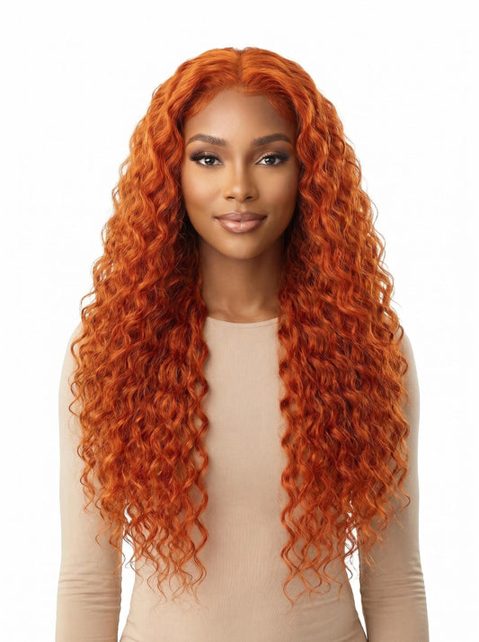 Burnt Copper Deep Wave Lace Front Wig – Long Curly Ginger Orange Human Hair Wig | Glueless HD Lace | Vivant Wigs